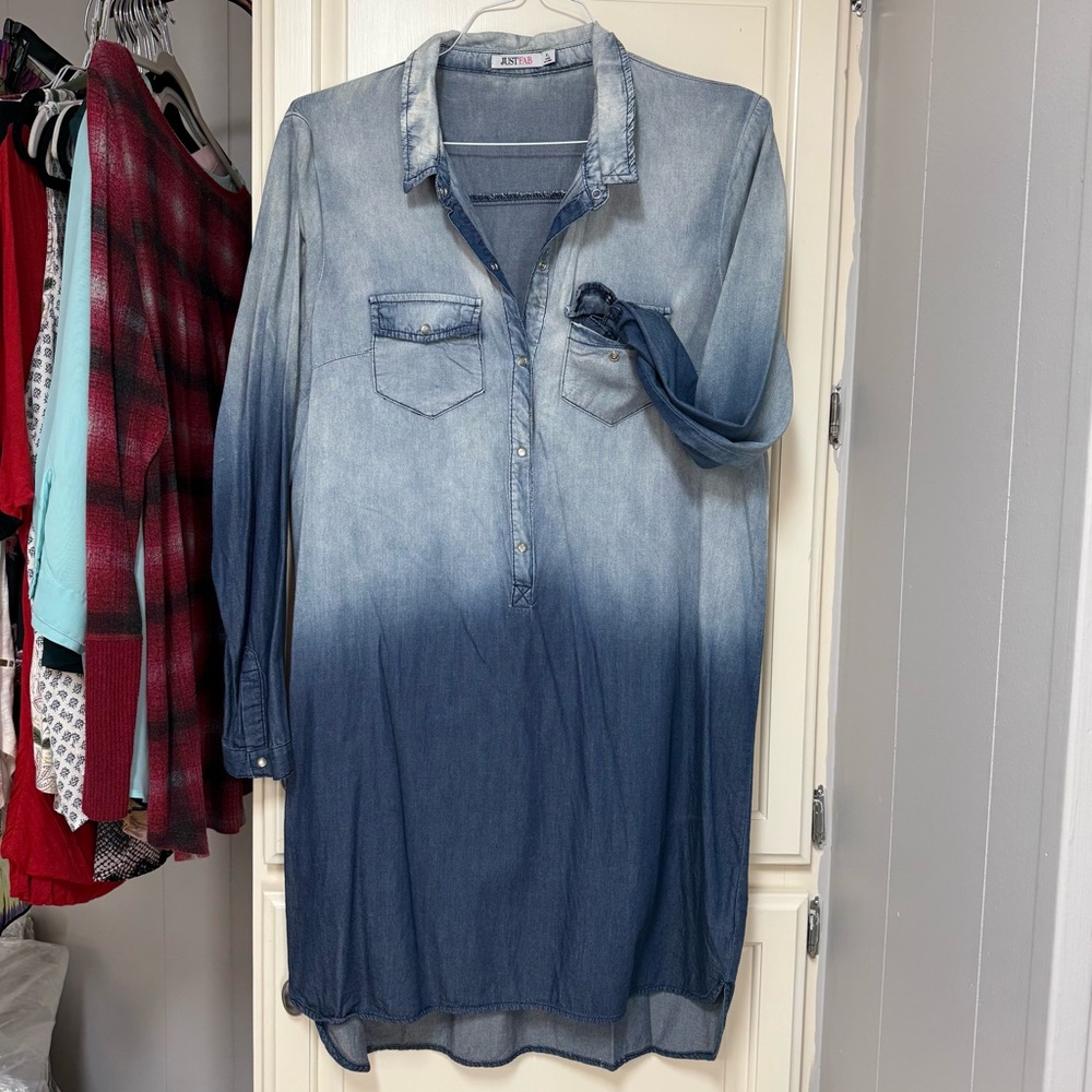 JustFab Blue Ombre Denim Long Sleeve Dress